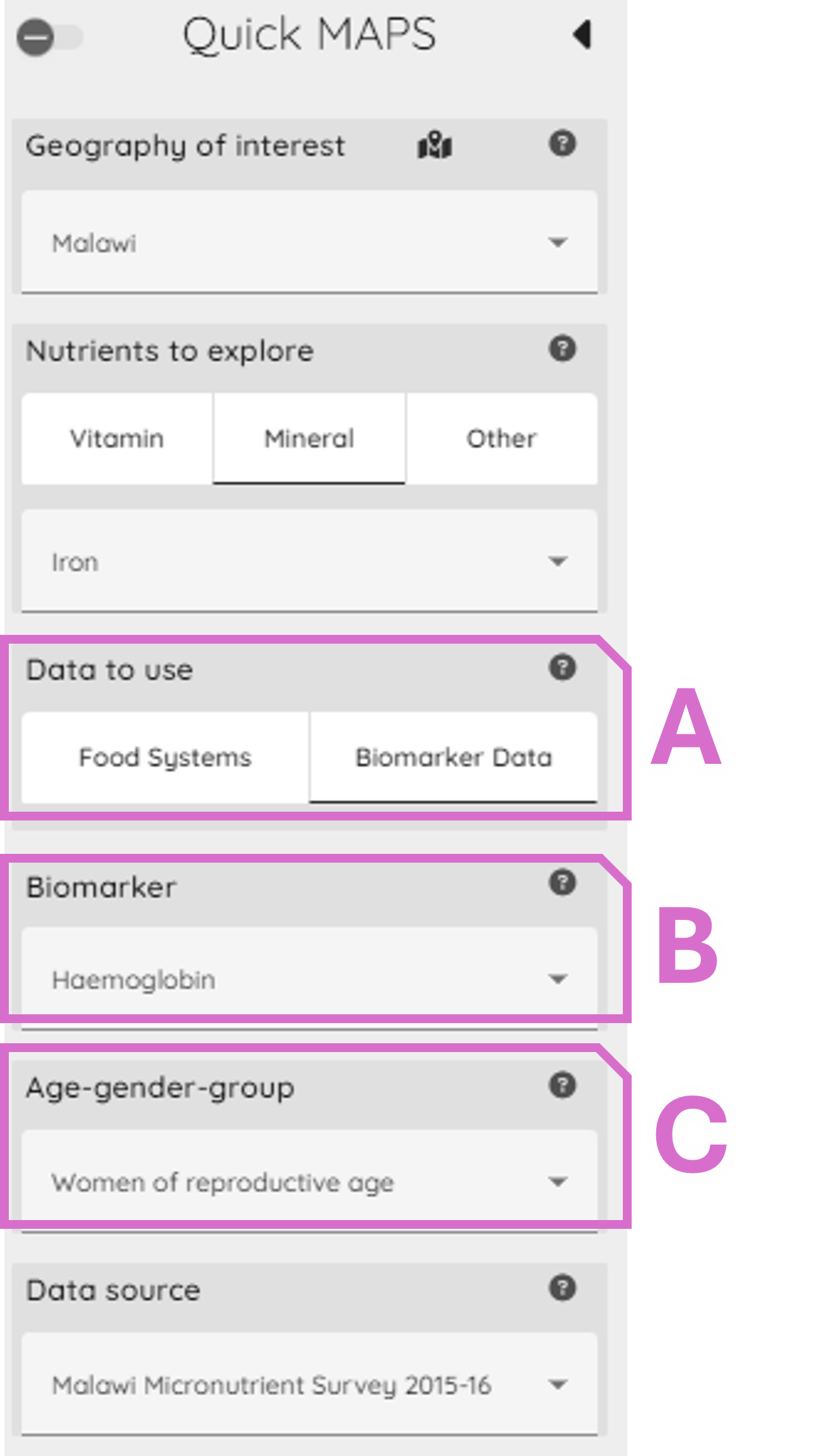 QuickMAPS baseline biomarker sidebar index image