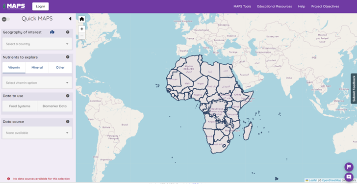 QuickMAPS country and micronutrient selection pane